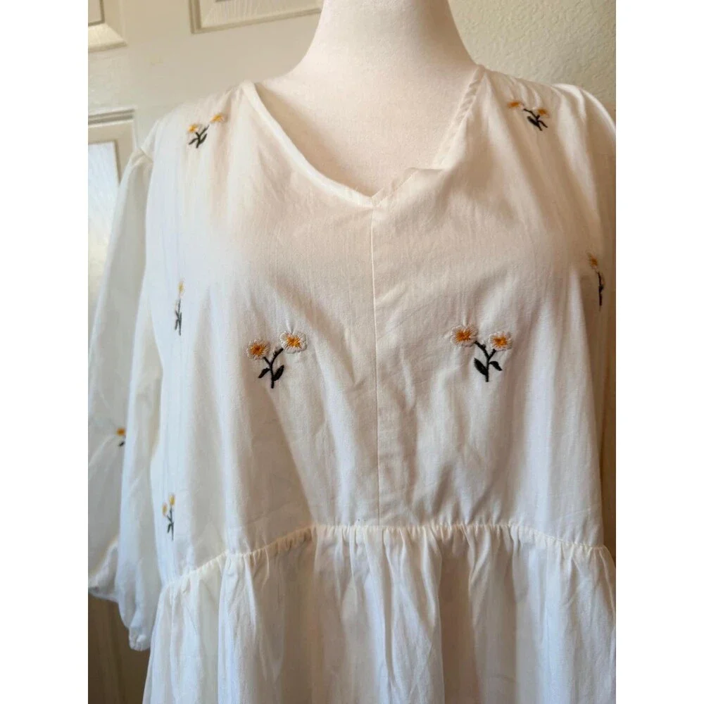 Polagram Dress 3XL Beige Floral Embroidered Lined Pockets Boho Midi